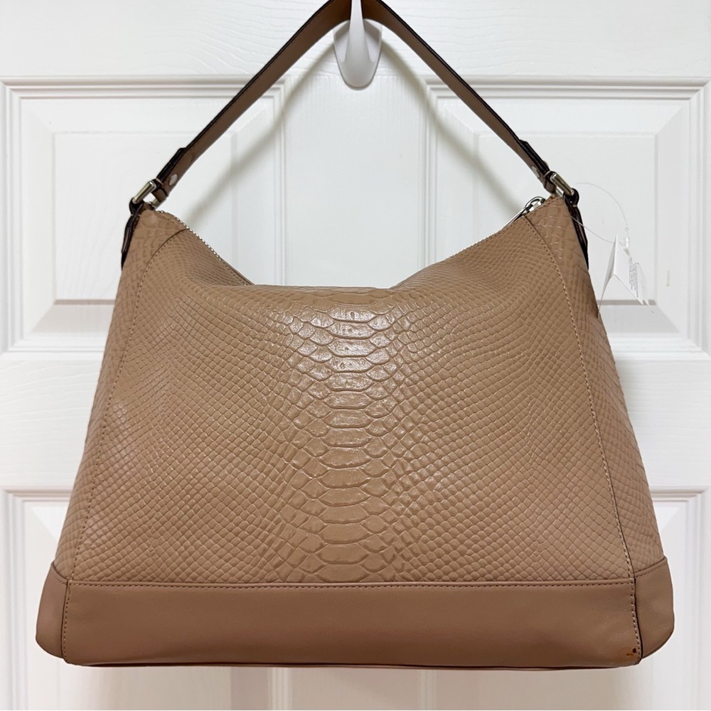 Coach Charlie Python Embossed Leather Hobo Bag Parchment Tan NWT - Picture 5 of 14